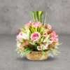 Flower-Arrangement-Contains-Baby-Pink-roses-&-lilies-with-tall-spiky-grasses