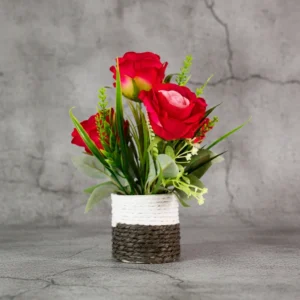 Scarlet Red Rose with Grass Flower Arrangement